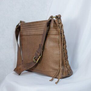 Anabaglish Womens Brown Leather Shoulder bag Lace up Sides Medium